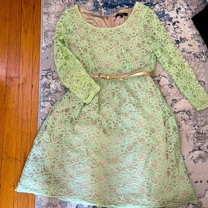 Alex Marie size 8 mint lace dress, with gold belt.